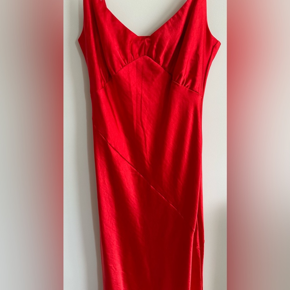 NWT Oak & Fort Red Satin Bias Cut Midi Dress XS - Picture 8 of 16